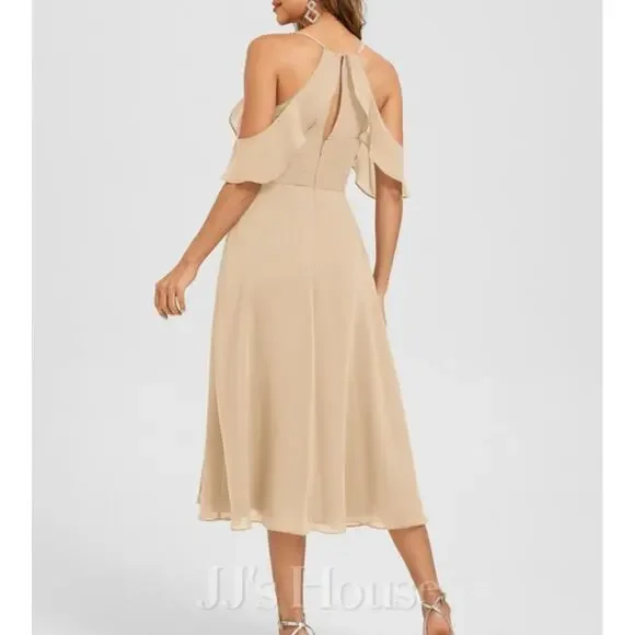 JJs House Champagne Midi Dress with Sweetheart Neckline - Picture 3 of 5